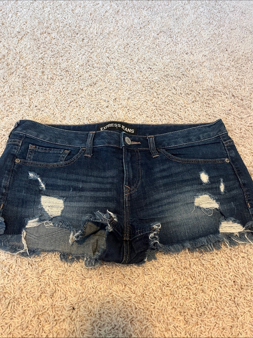 Express Dark Indigo Distressed Denim Cutoff Shorts